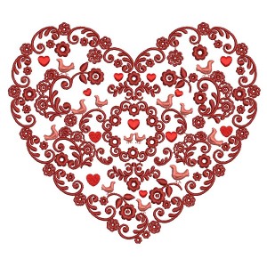 Ornate Heart With Birds Filled Machine Embroidery Design Digitized Pattern
